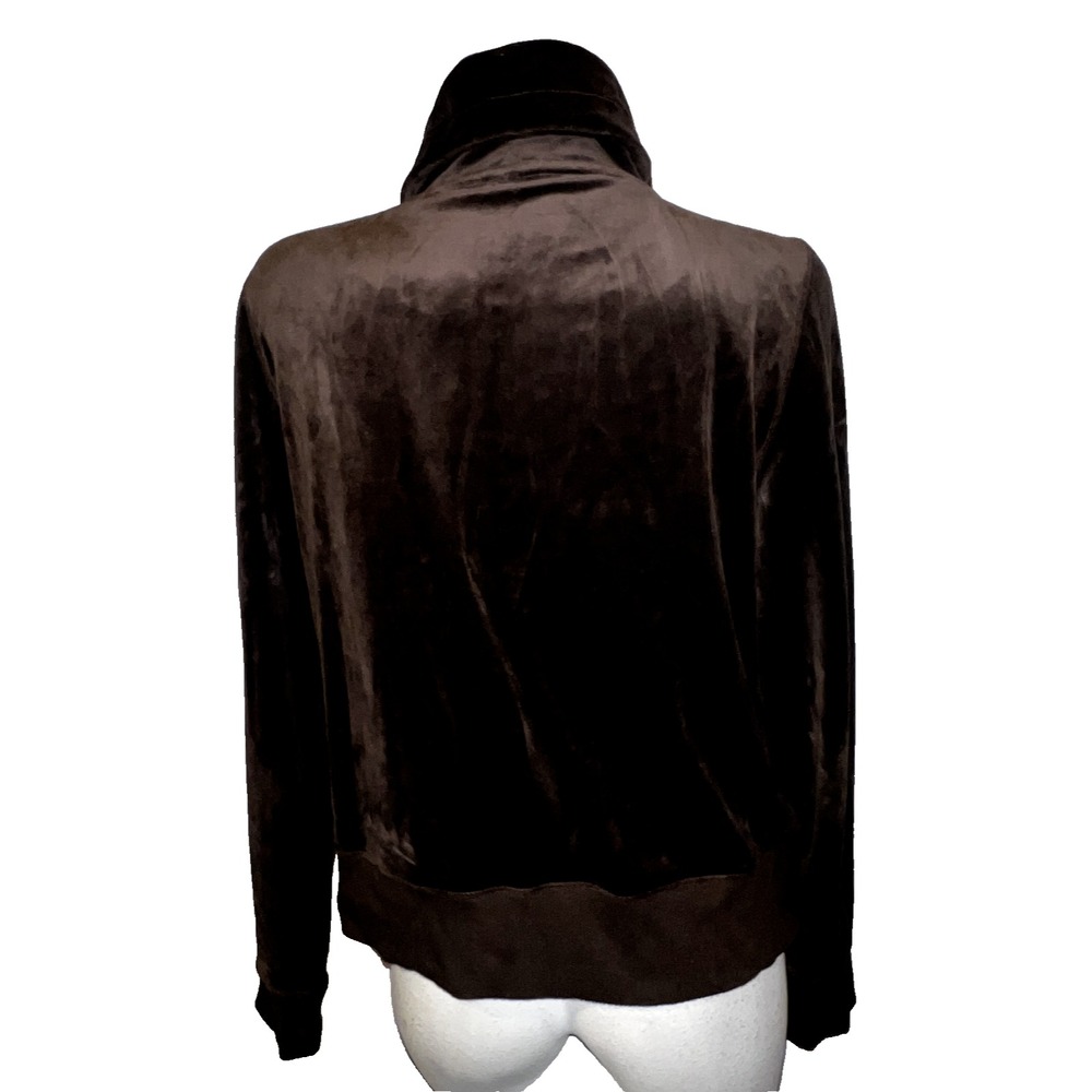 Michael Kors Womens Brown Velour Full Zip Funnel Neck Track Jacket Large MK Logo - Picture 6 of 7